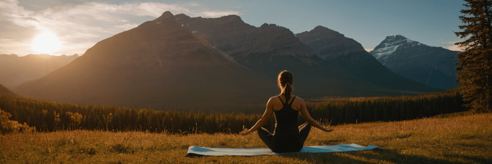 Active person doing yoga outdoors in Canadian landscape